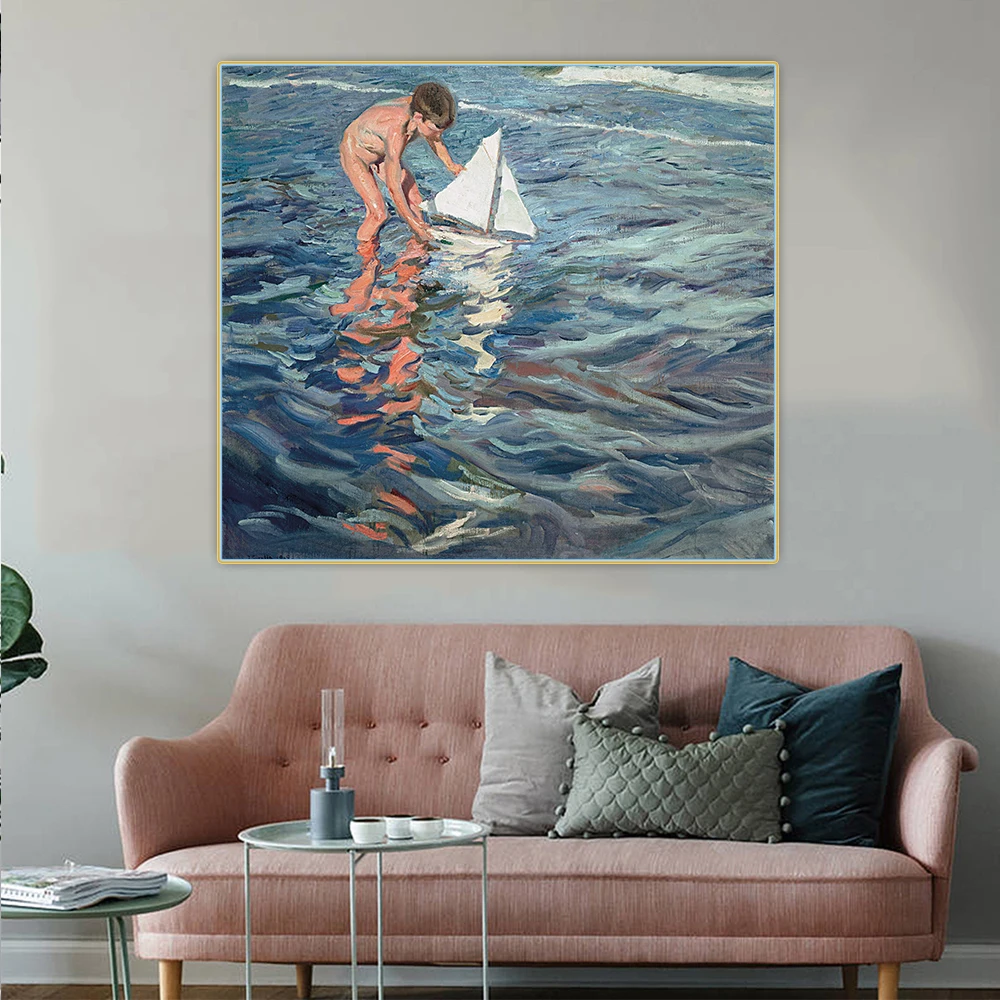 Citon Joaquin Sorolla《The Little Sailing Boat》Canvas Oil Painting Artwork Poster Decorative Picture Wall Decor Home Decoration