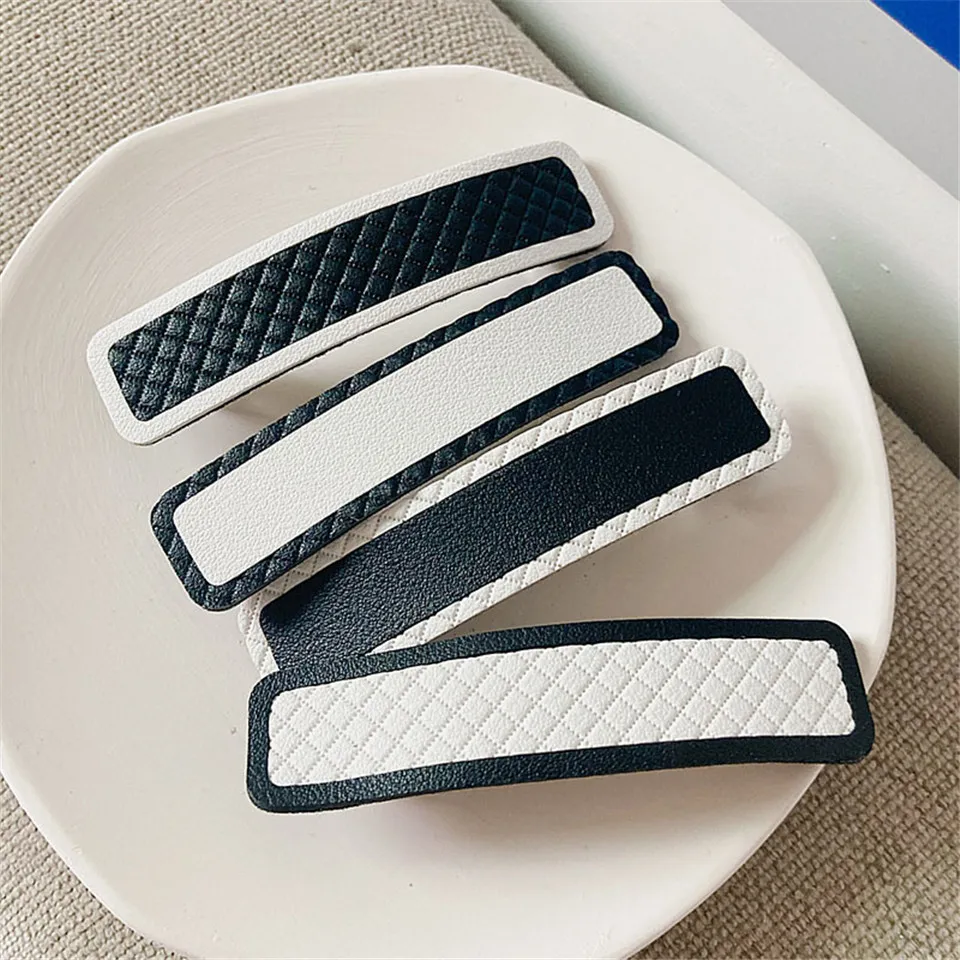 New 2021 Fashion Hair Side Clips Girls PU Leather Barrettes Geometric BB Handmade Hairpins Elegant Jewelry Accessories For Women