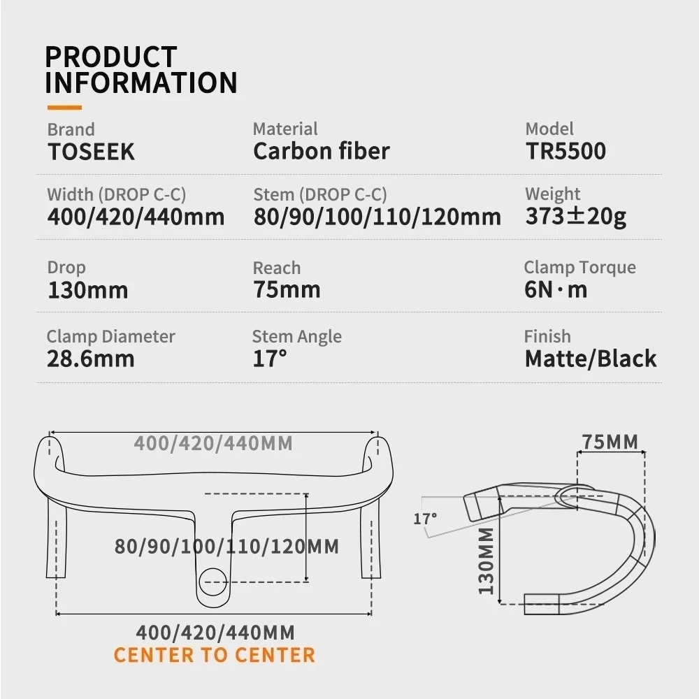 TOSEEK Full carbon Road one-Integrated Handlebar 28.6mm Carbon Handlebars With GPS Computer Holder Road Handlebar 400/420/440mm