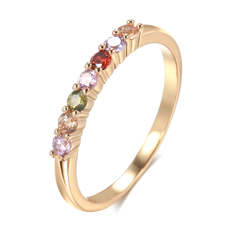 Kinel Spanish Style 585 Rose Gold  Rainbow Ring Multiple Stacking Natural Zircon Finger Ring for Women Fashion Jewelry