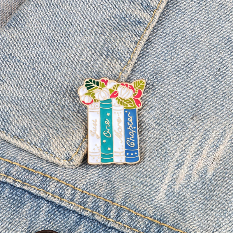 Flowers Books Enamel Pins Reading Book Brooch Custom Backpack Clothes Lapel Pin Fun Bookworm Badge Jewelry Gift for Kids Friends