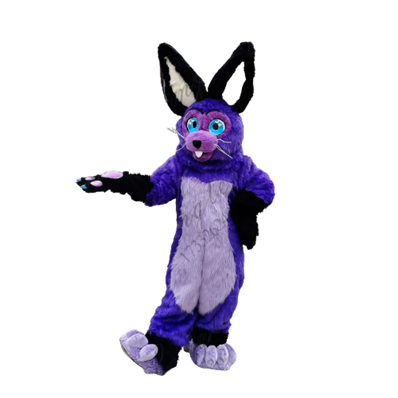 

Custom Easter Rabbit Mascot Costume Purple Long Plush Fursuit Suit with Feet Easter Ad Cosplay Walking Doll Animal Clothing