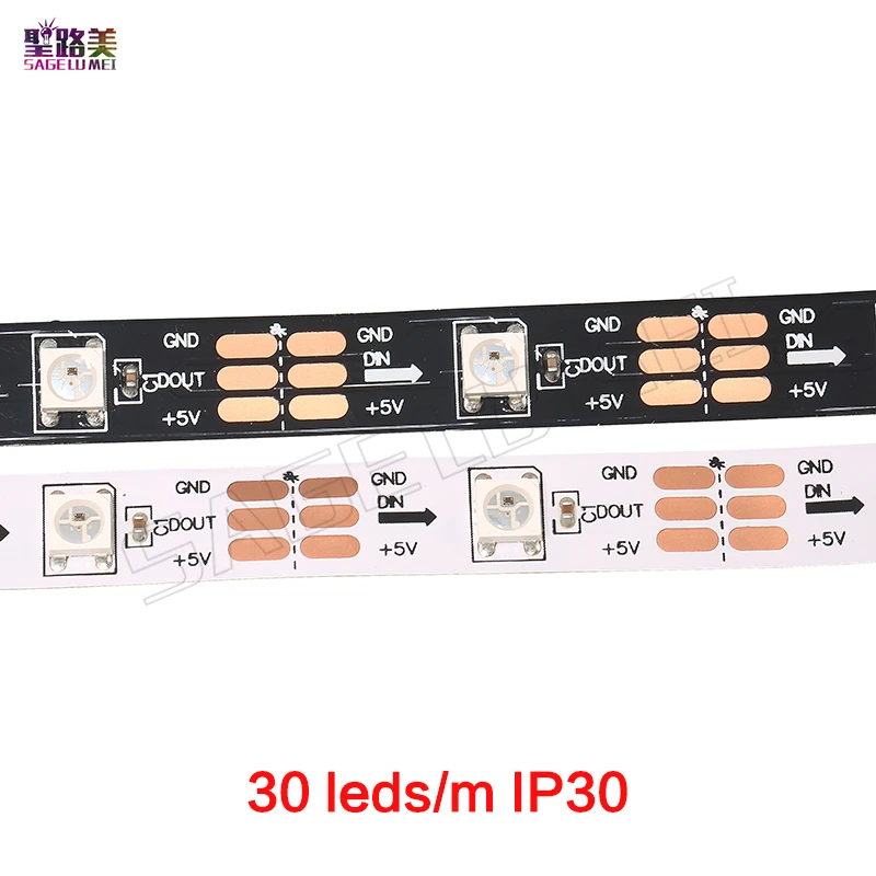 Imagem -02 - Leds m Ws2812ic 30 60 144 Pixels Led Endereçáveis Dc5v Cor Sonho Luz de Tira Led Inteligente 1m 4m 5m Ws2812b Preto Branco 30 60 144