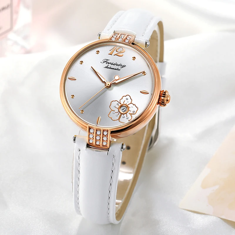 

T-WINNER Top Brand Ladies Mechanical Watches Ladies Fashion Luxury Automatic Watch Automatic Date Leather Wristband Ladies Clock