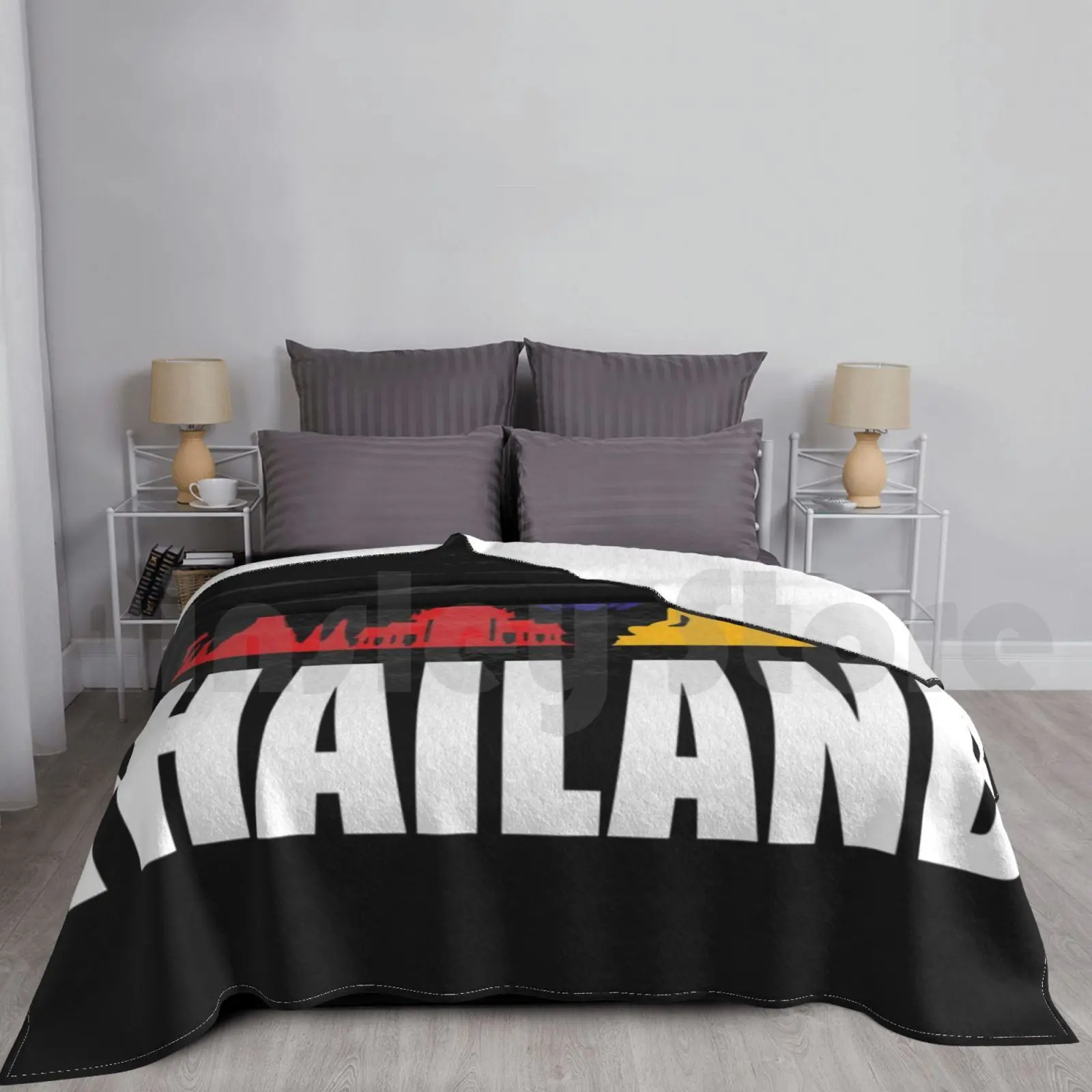 Thailand Icons Tourist Souvenir Funny Gift Idea Blanket For Sofa Bed Travel Thailand Bangkok Thai Asia Travel