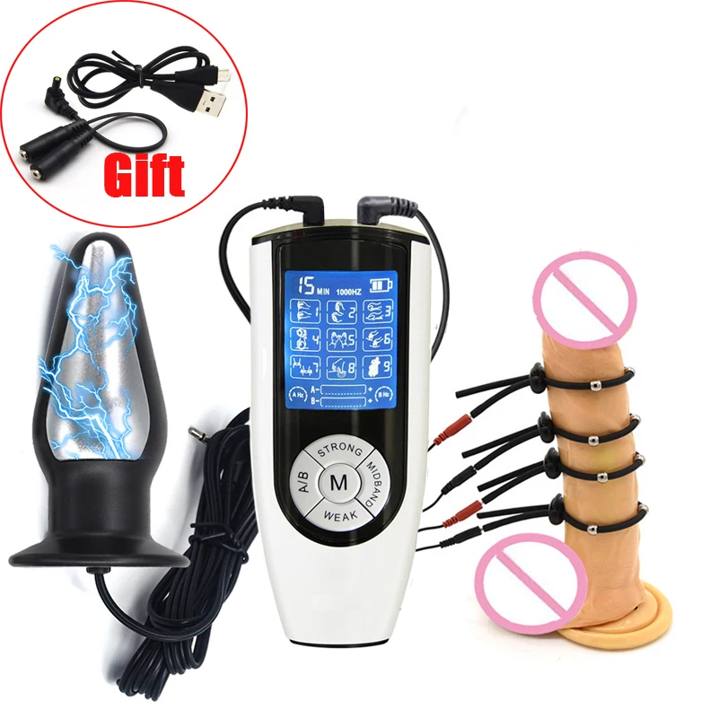 Super Strong BDSM Electric Shock Pulse Big Anal Butt Plug Prostate Massage Estim Bead Penis Delay Ring Men Orgasm Sex Tool Kit