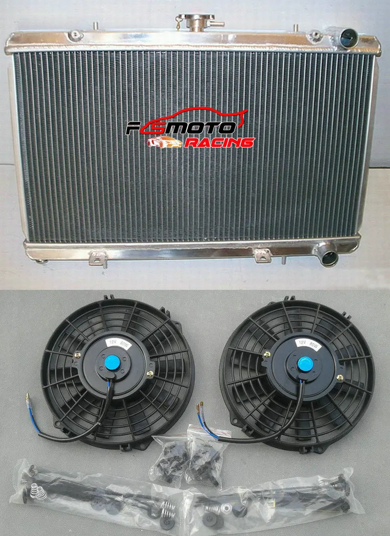 Aluminum Radiator + Fans For Nissan 200SX S13 CA18DET 1.8 Turbo 1988-1994 1989 1990 1991 1992 1993 88 89 90 91 92 93 94 95 MT