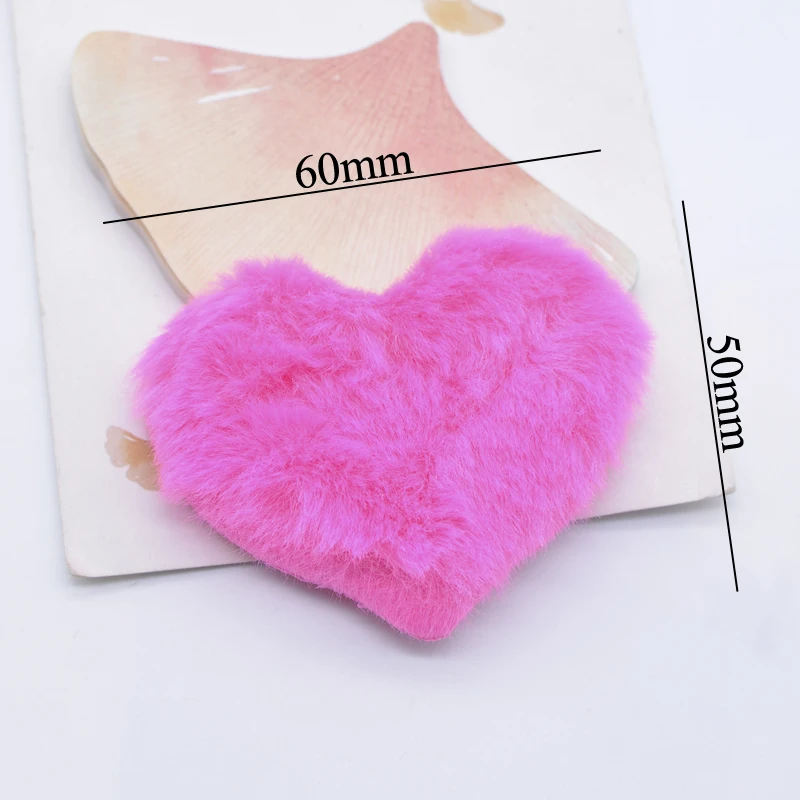 12Pcs 60*50mm Padded Plush Furry Heart Applique for DIY Headwear Hair Clips Bow Accessory Craft Clothes Hat Sewing Patches Decor