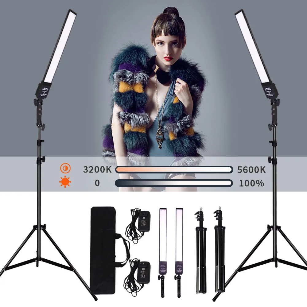 GSKAIWEN 2 Packs Dimmable Bi-Color Photography Lighting Studio LED Video Light Kit with Tripod Stand for Portrait Product Shoot