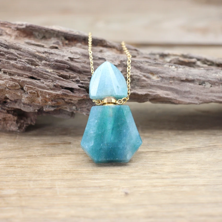 Gold Color Chains Crazy Agates Essential Oil Vial Pendants Sodalite Crystal Jades Jaspers Perfume Bottle Charm Jewelry QC1069
