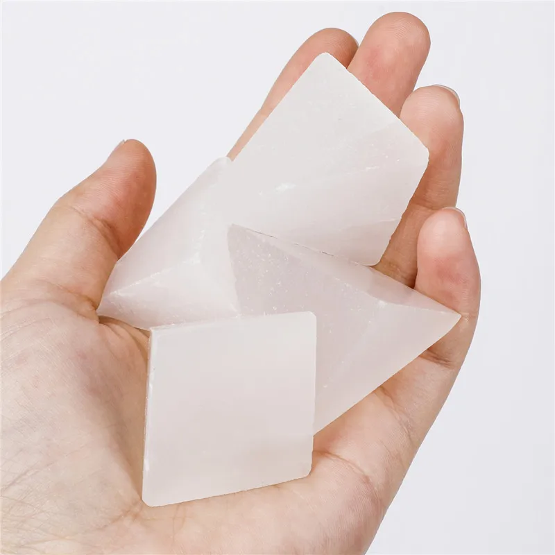 Natural White Selenite Pyramid, Crystal Minerals, Energy Healing, Gypsum, Home Office Ornaments