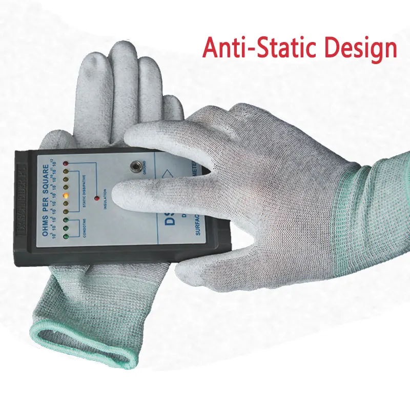 NMSAFETY Grey ESD Safety Glove with Anti-Static Function Dipped PU Finger Electronic Work Glove