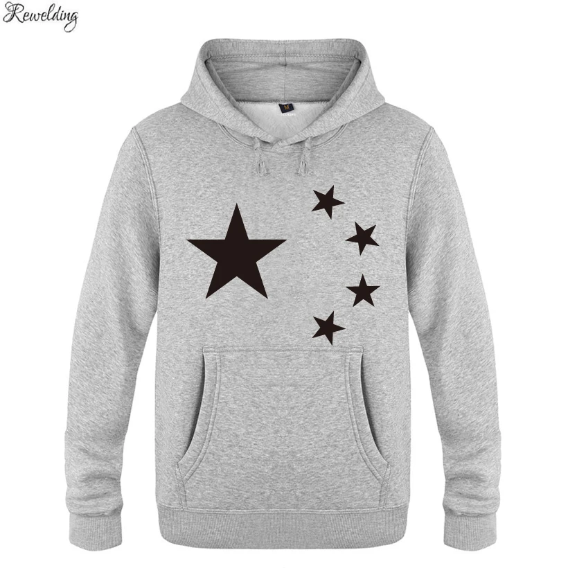 Five Star Chinese Flag Hoodie Sweatshirts Men Fashion Winter Mens Long Sleeve Hooded Fleece Pullover Hoodies