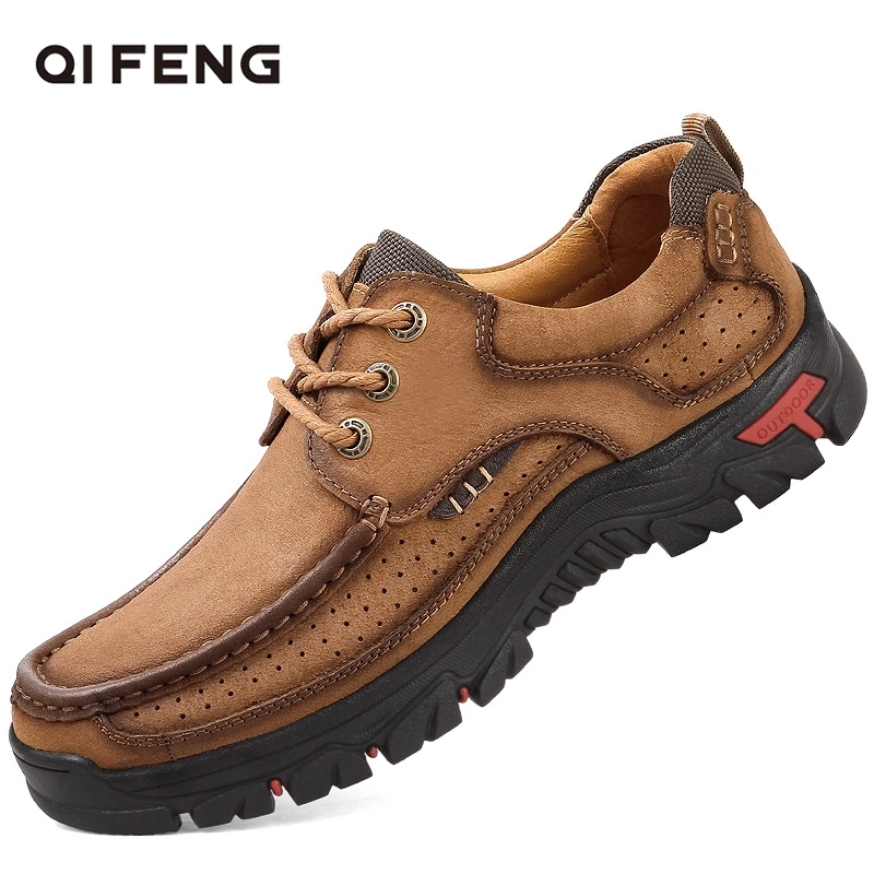 

2025 New Spring Genuine Leather Outdoor Hiking Shoes Men Trekking Shoes Casual Footwear Wear-resisting Trekking Sneakers Hunting