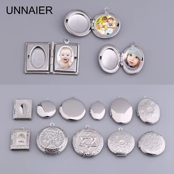 UNNAIER 1/pic geometric round photo frame necklace pendant titanium steel stainless steel metal handmade diy accessories jewelry