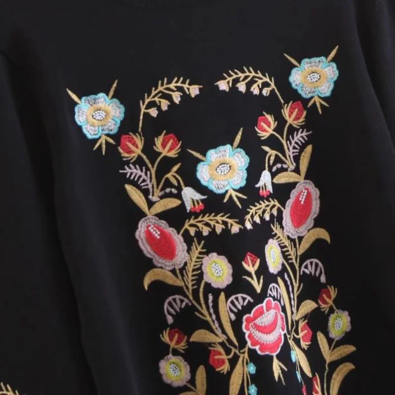 TEELYNN long Sleeve Knitted Sweater Women Vintage black Floral Embroidery  2020 Turtleneck Pullovers boho Casual femme sweaters