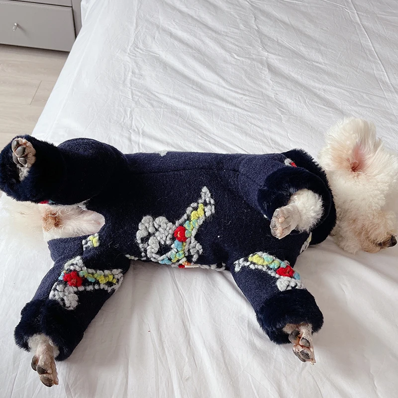 Pet Dog Jumpsuit Warm Woolen Winter Puppy Clothes Protect Belly Overalls With Leash Pajamas For Small Dogs Chihuahua Poodle Coat