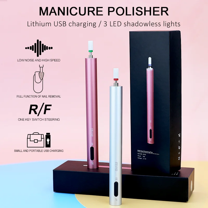 Portable Wireless Electric Nail Drill Machine Nail File Pedicure Tools Set 12000rpm Nail Drill Pen USB Charging Nail Polisher