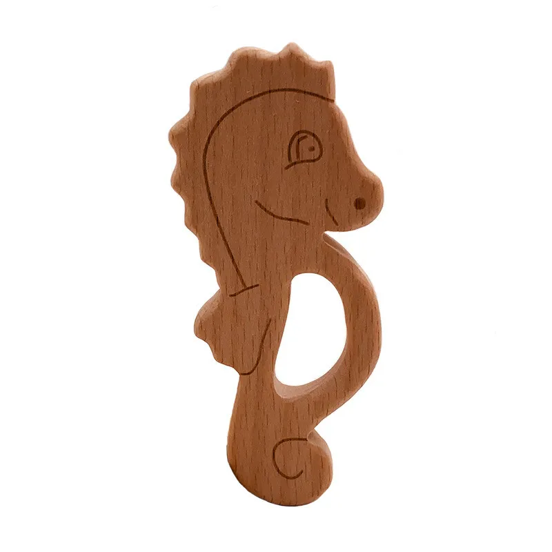 2021 DIY Baby Teether Toys Wooden Animal Shape Necklace Pendant Food Grade Beech Teether Koala Fox Wood Teething Toy for Newborn