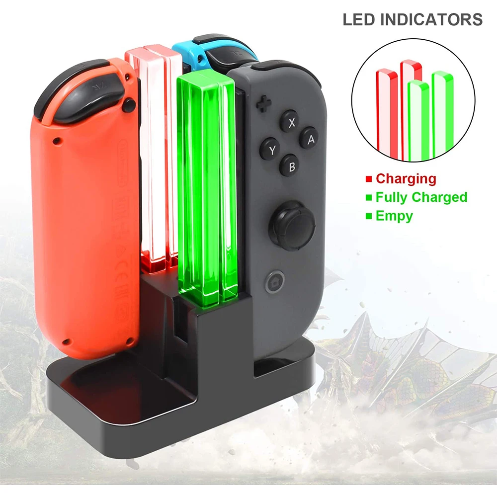 Estación de carga con indicador LED para Nintendo Switch, cargador de controlador, accesorios Joy-con, 4