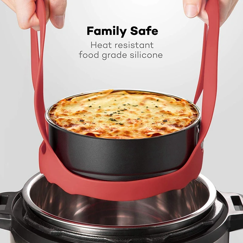 Accesorios de elevador de eslinga de silicona, compatibles con olla instantánea 6 Qt y 8 Qt, y otras cocinas a presión de marca, Rojo