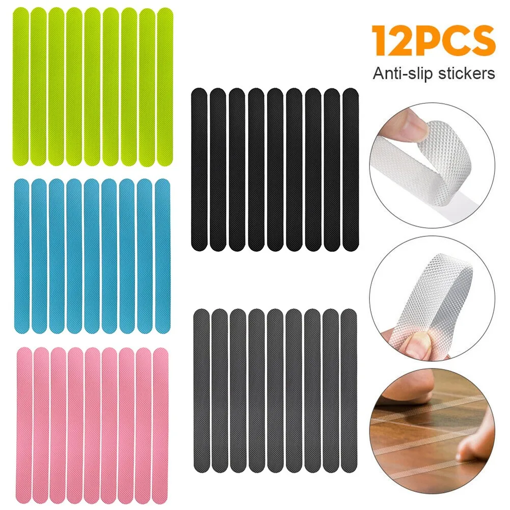 12PCS Adhesive Non Slip Bath Mat Grip Stickers Anti-Slip Shower Strips Pad Floor Bathroom Safety Tape Bathtub Decals Stickers