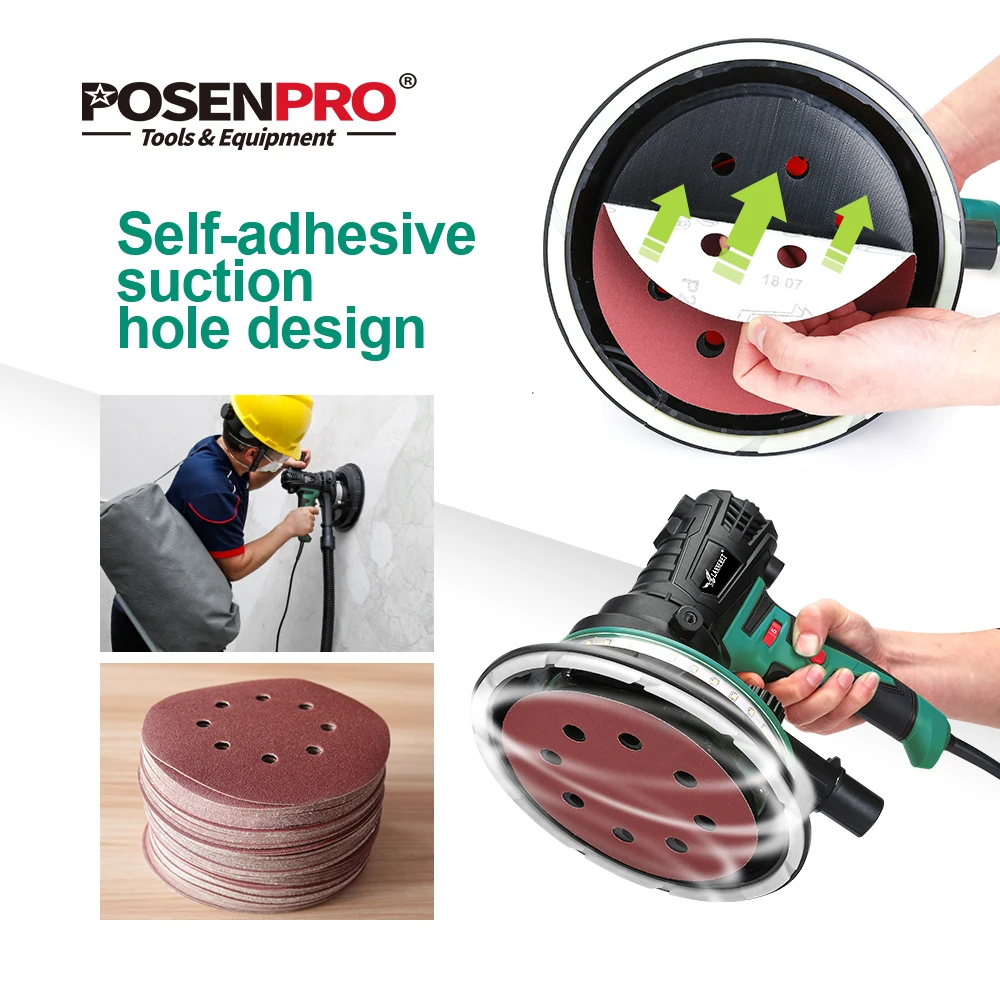 Posenpro-disco de lixa para polimento de drywall, 180mm, 215mm, vários buracos, polidor de drywall, ppds185, ppds225