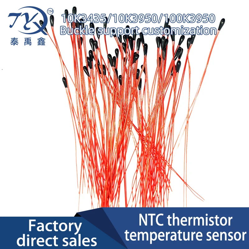 Capteur de température de thermistance MF52B NTC B3435 B3950 10K 100K 50mm 60mm 70mm 80mm 100mm, résistance rouge