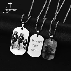 Letdiffery Customized Engrave Photo Text Logol Square Pendant Necklace Stainless Steel For Women Men Family Jewelry Gifts