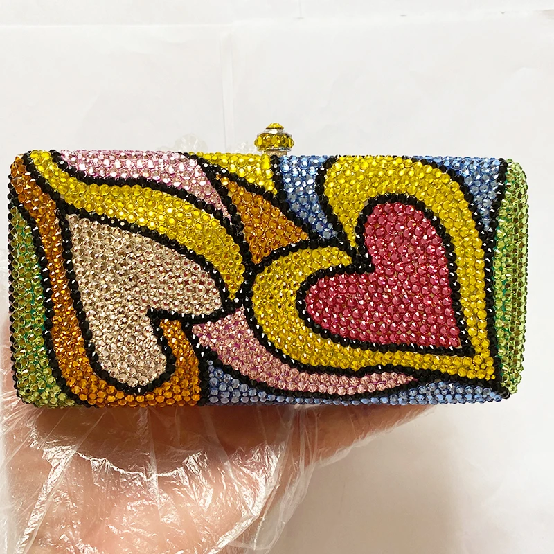 WHTUOHENG Heart-Shape Bags Full Diamond Women Crystal Evening Clutch Bag Luxury Rhinestone Lady Girls Wedding Bridal Handbags view 2