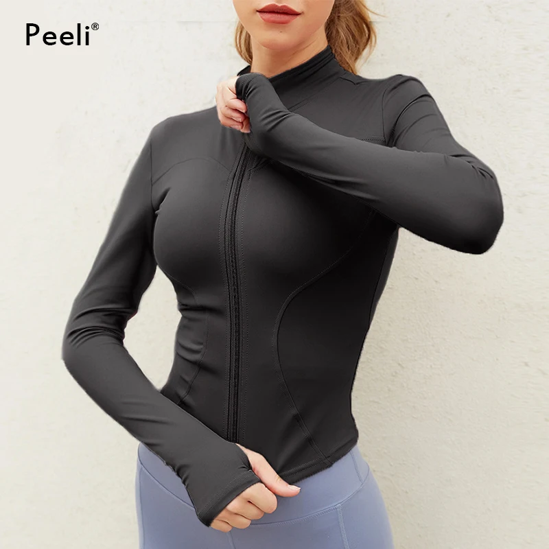 Peeli jaqueta esportiva de manga longa feminina zip fitness yoga camisa inverno quente ginásio superior activewear correndo casacos roupas de treino