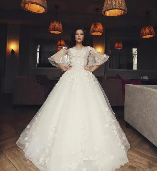 Robe de mariée de princesse féerique, tenue de mariée en Organza à manches évasées, avec des Appliques en dentelle florale 3D