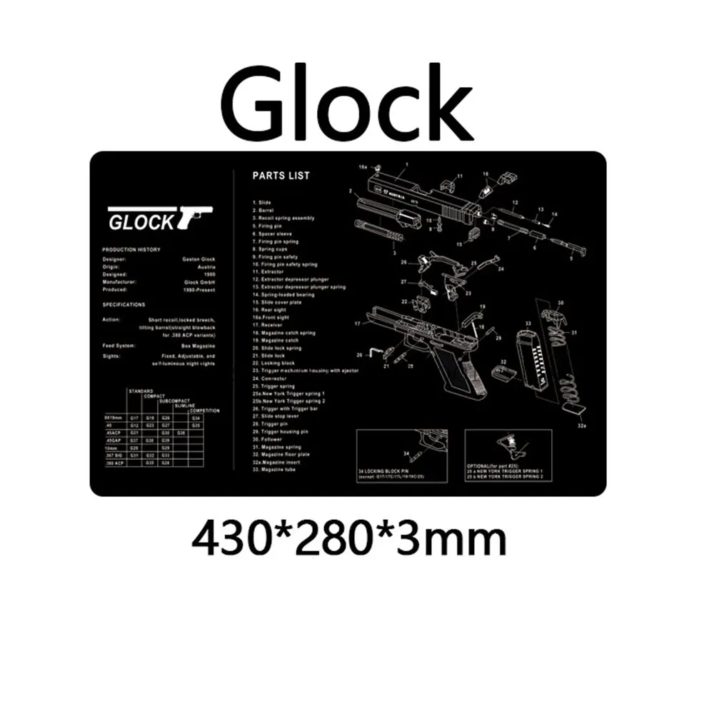 AR15 AK47 Glock Gun Cleaning Rubber Mat With Parts Diagram and Instructions Armorers Bench Mat Mouse Pad for Smith Colt 1911