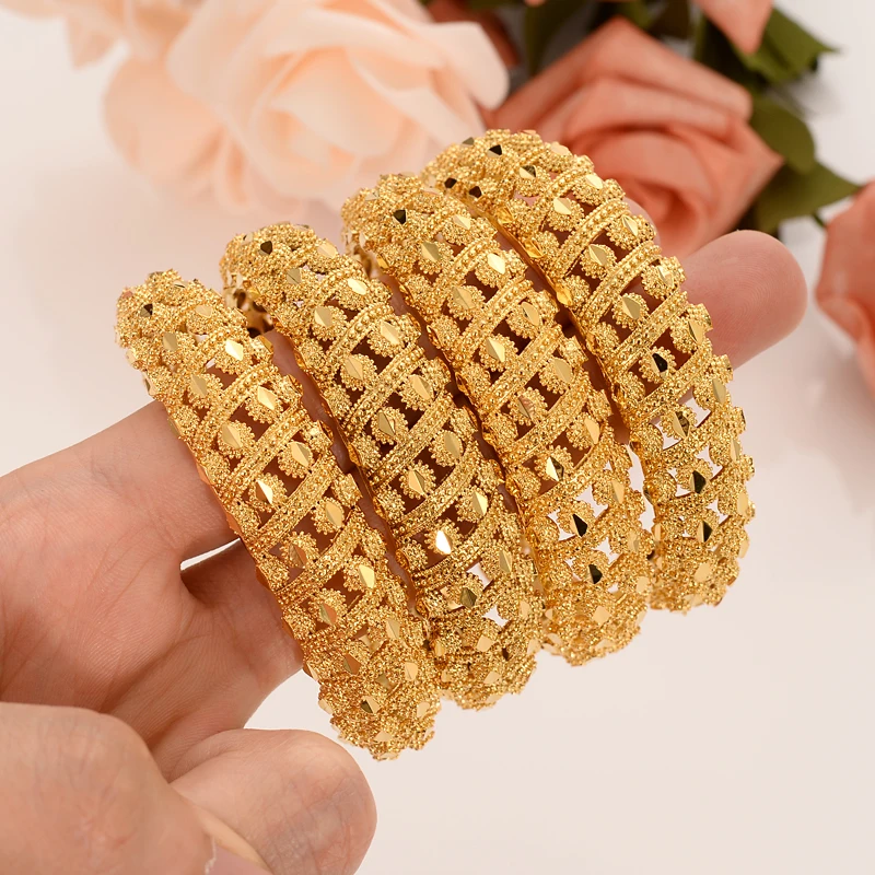 Gold plated cuff  Bangle for Women Dubai Bride Wedding Ethiopian Bracelet Africa Bangle Jewelry Gold Charm Bracelet party gifts