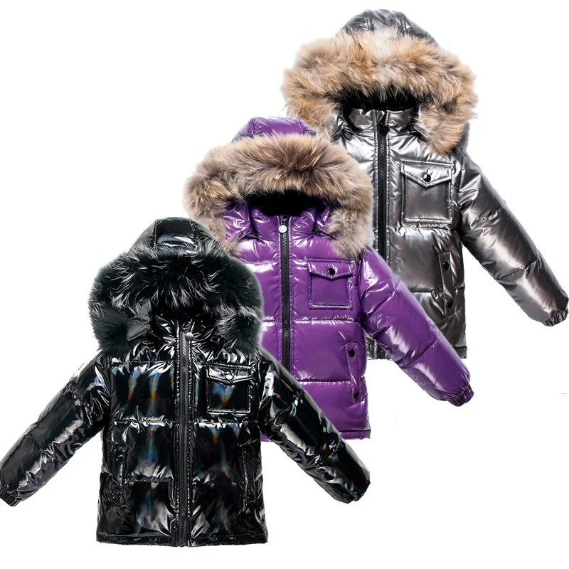 

Children's Waterproof DownJacket For Boys and Girls Winter Down Thick Coat -30 Degrees Real Natural Raccoon Fur Collar