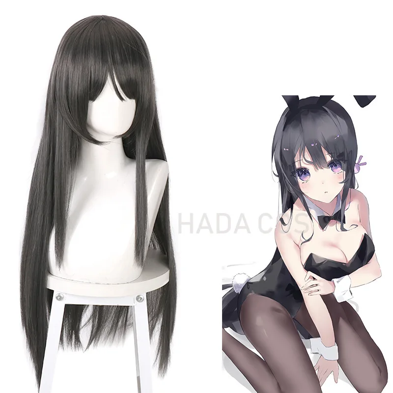 Sakurajima Mai Cosplay Wigs Headwear Rascal Does Not Dream Of Bunny Girl Senpai Synthetic Hair Long Straight Gray Hair Wig