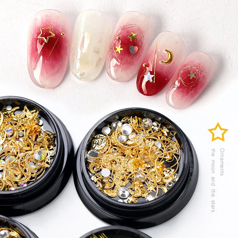 

HNUIX Mixte Styles Lune Star Nail Glitter Strass Bijoux Charmes Gems Métal Tranche Rivet DIY 3D Dos Plat Nail Art décorations