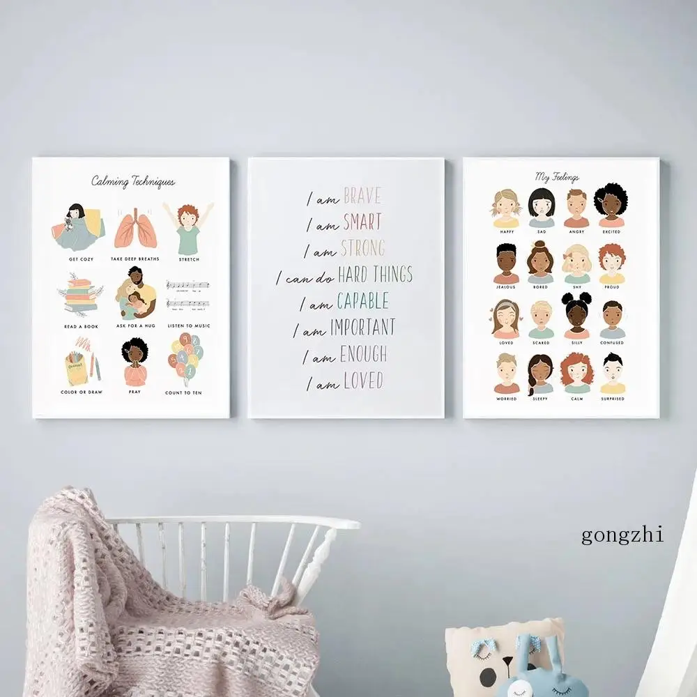 

Kids Inspirational Affirmations Nordic Poster Feelings Educational Canvas Painting Prints Nursery Wall Art Pictures Home Decor