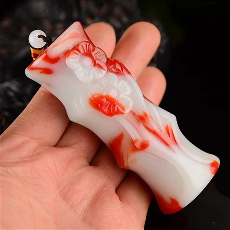 Natural Xinjiang Chicken Blood Stone Bamboo Pole Rising Handle Piece Raw Stone Seed Material Pendant Men's Sweater Chain Pendant