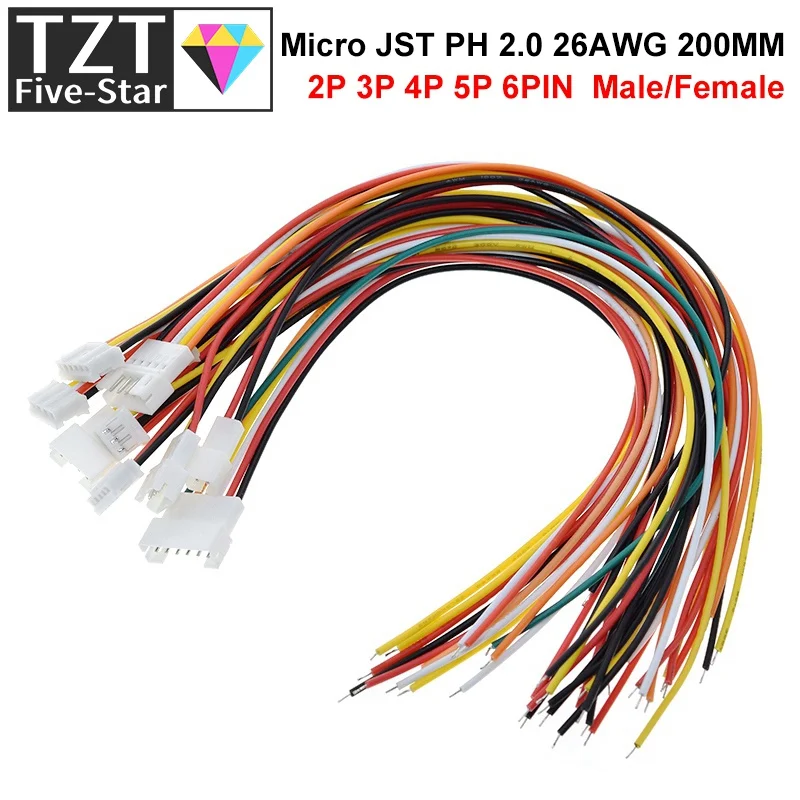 10 Stück 5 Paar Micro JST PH 2.0 2P 3P 4P 5P 6PIN Stecker-Buchsen-Verbinder mit Kabeln 20CM+20CM für Arduino MP3 – Detail 28