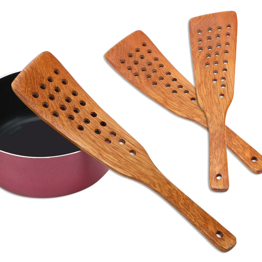 Frying Steak Shovel Kitchen Accessories Wooden Spatula 24 Holes Filter Shovel