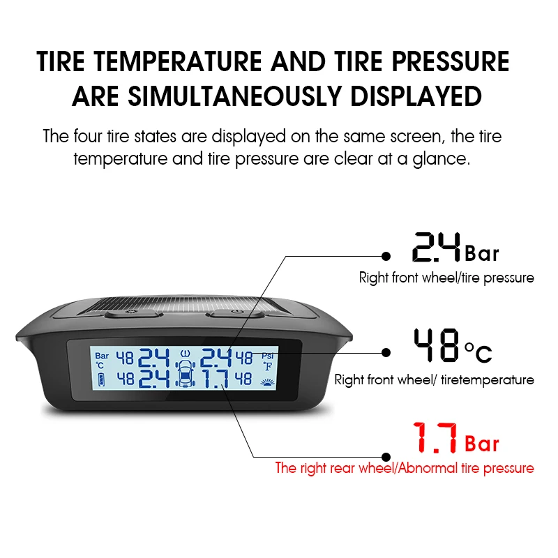Датчик давления в шинах Tpms для Peugeot, инструкция по эксплуатации, легкая установка, дисплей с зарядкой от солнечной энергии