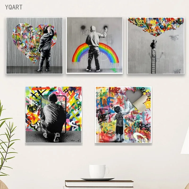 

Modern Graffiti Artwork Pop Street Canvas Paintings on the Wall Love this World Colorful Pictures for Home Living Room Decor