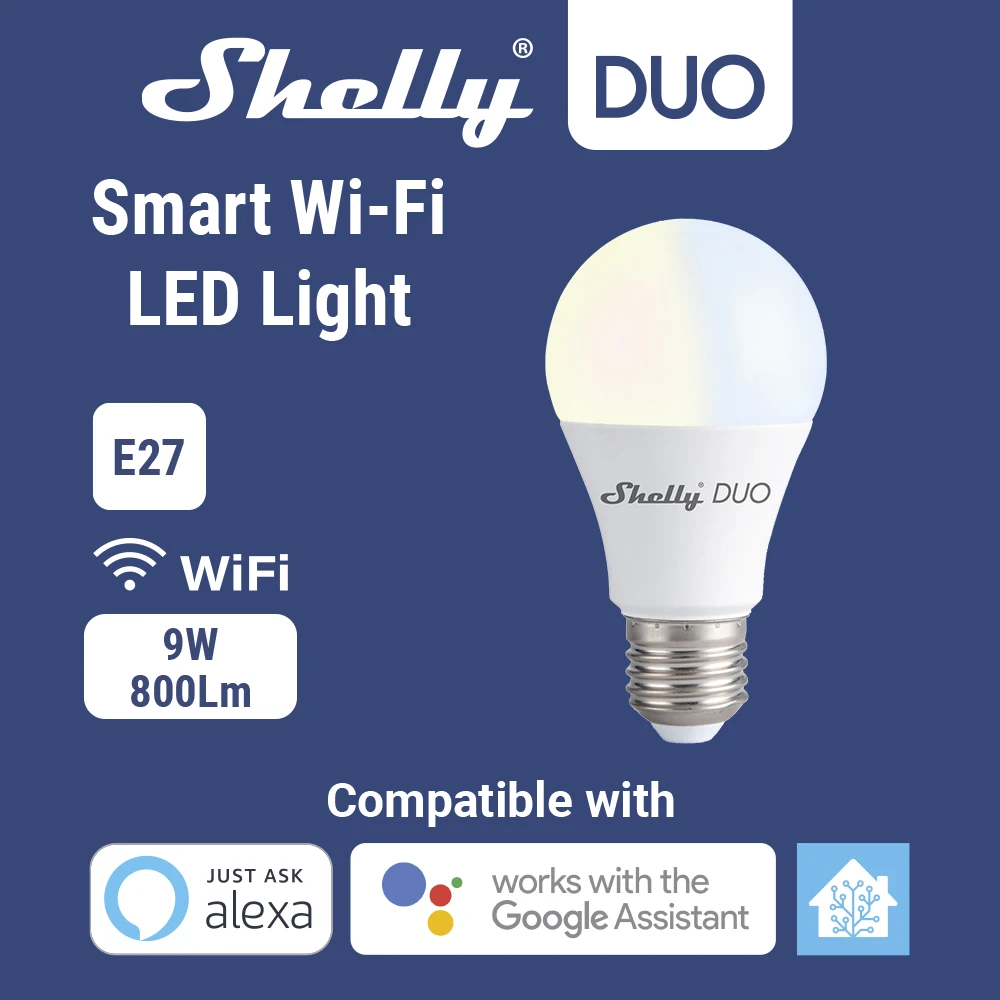 Shelly Duo Rgbw/White 9W WiFi Smart Light LED Bulb  Work with Alexa/Google Home 220-240V Dimmable Timer Function Magic Bulb