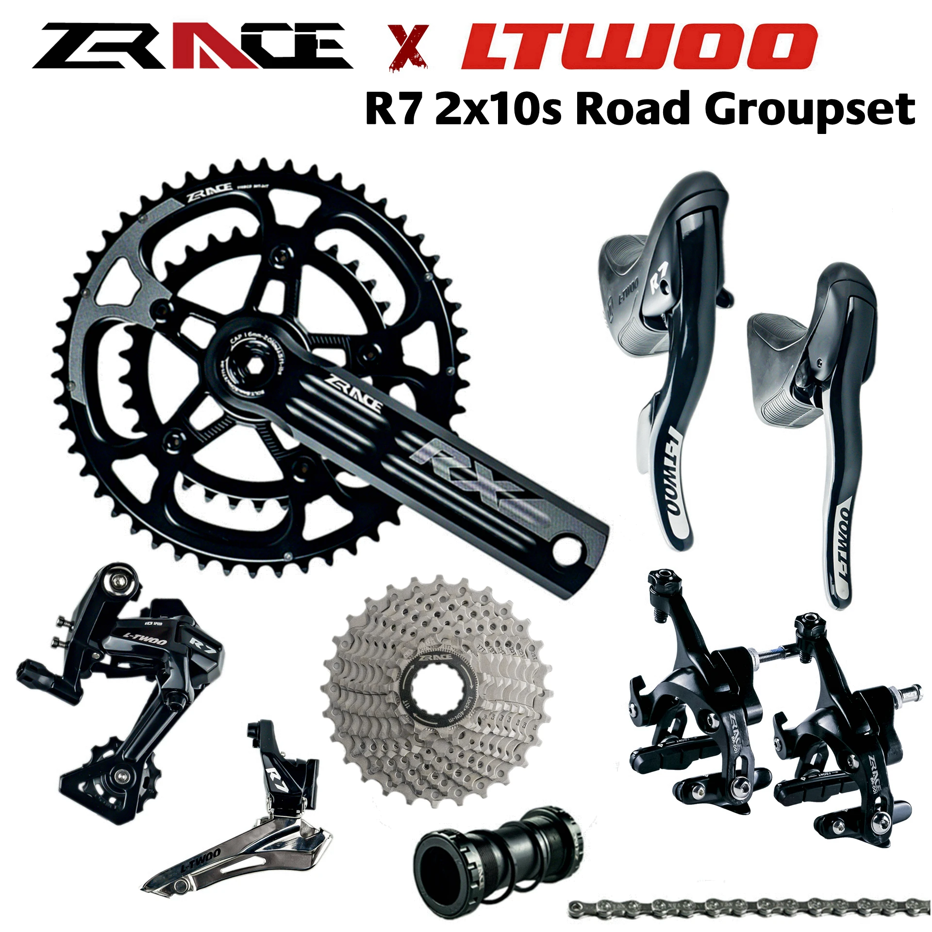 

LTWOO R7 + ZRACE Crank Brake Cassette Chain, 2x10 Speed, 20s Road Groupset, for Road bike Bicycle 4700, R3000