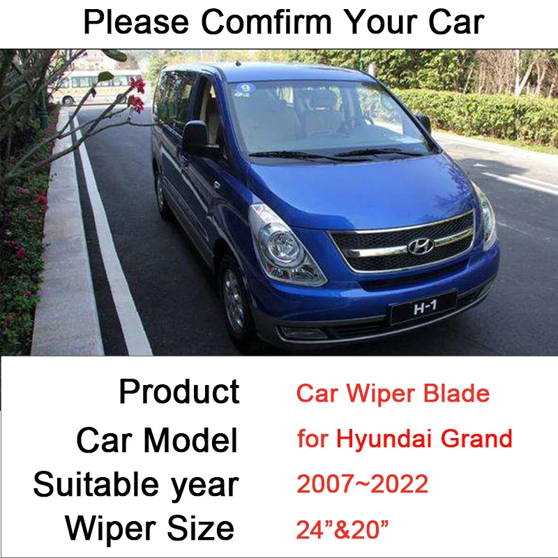 for Hyundai Grand Starex TQ 2007~2022 Two Frameless Rubber Wiper Snow Scraping Front Windshield Brushes Car Accessories Stickers