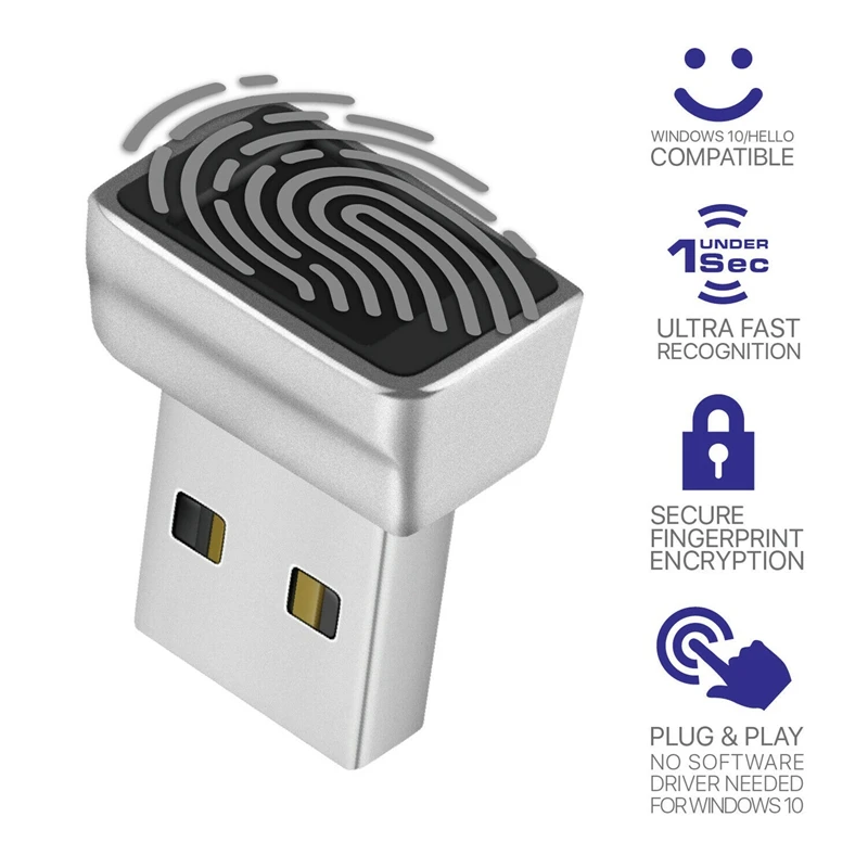 USB Fingerprint Reader For Windows 10 Hello, Biometric Scanner For Password-Free Login/Sign-In Lock/Unlock PC & Laptops