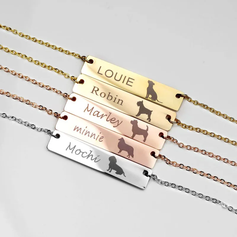 Code Engraving Personalized Square Bar Custom Name Necklace Stainless Steel Pendant Necklace Gold For Women Men Custom Gift