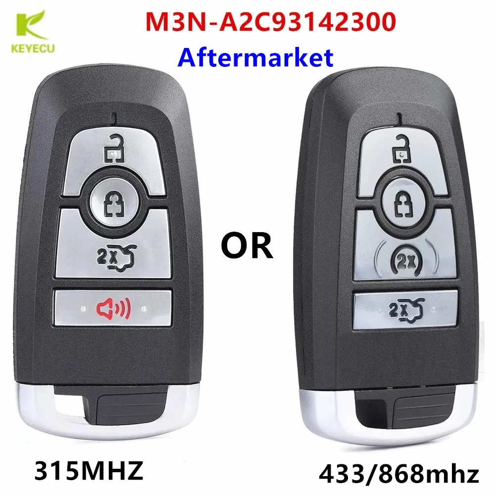 KEYECU Aftermarket 4 Button Smart Remote Key FOB 315/434/868Mhz for Ford Edge Explorer Fusion Mustang 2018-2020 M3N-A2C93142300