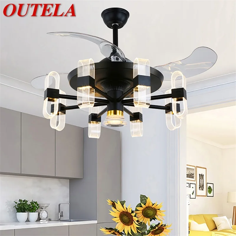 

OUTELA Modern Ceiling Fan With Light And Control LED Fixtures 220V 110V Decorative For Home Living Room Bedroom Restaurant